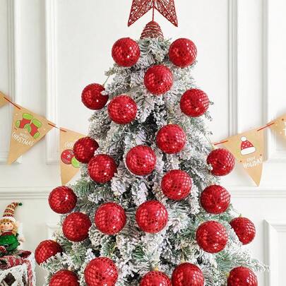 4pcs/Set 8cm Red Rhombus Sequined Christmas Ball Ornaments For Christmas Tree Decorating, Gifts, Party Decor,Christmas