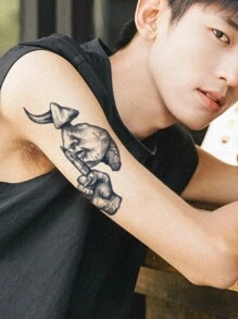 1 Pieza Tatuaje Temporal Estilo Diablo Realista, No Reflectante Y A Prueba De Agua Para El Antebrazo De Los Hombres - Negro - Ver 1