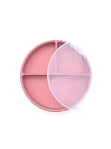 1 Set (2pcs) 100% Food-grade Silicone Baby Suction Plate With Lid - Hot Pink - View 1