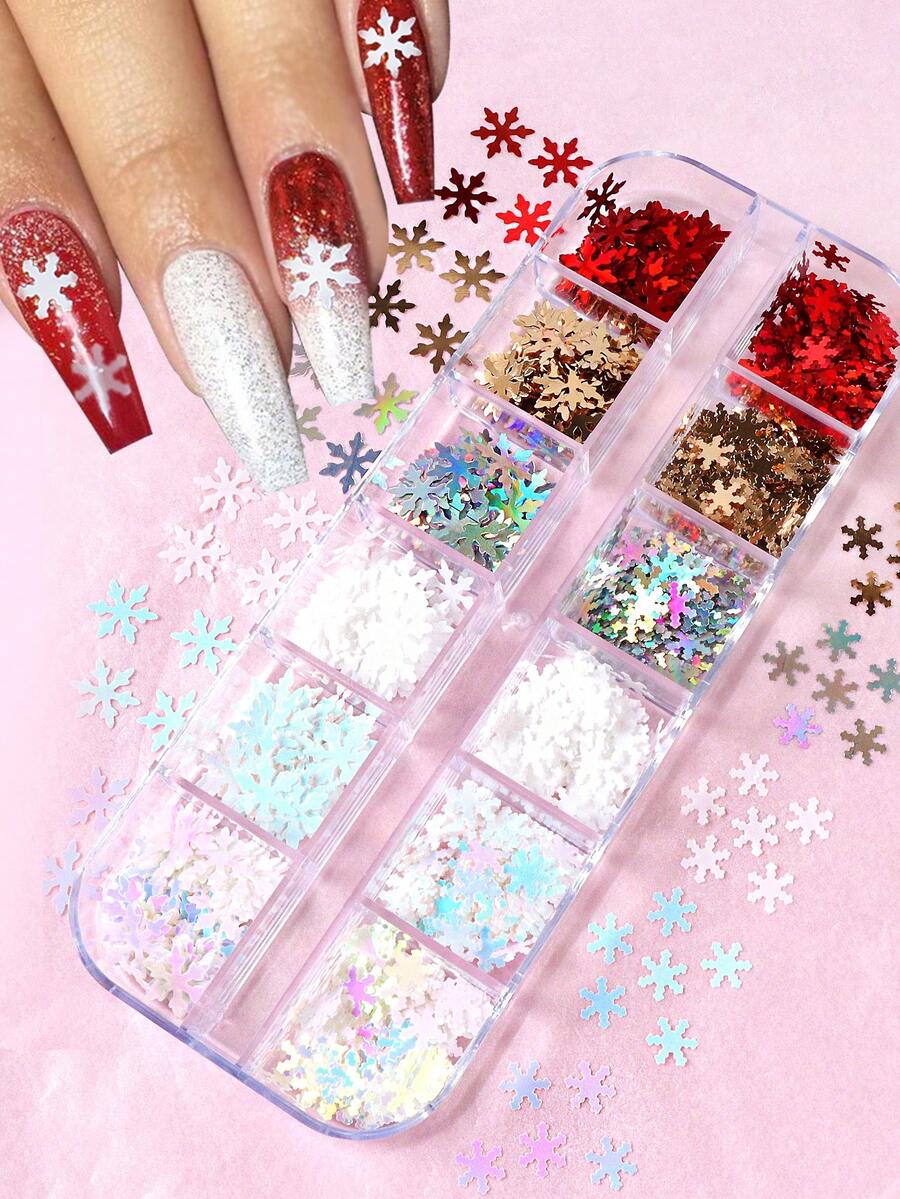 Snowflake Design Nail Art Glitter Sequins, 1box Assorted Color Flakes DIY Decoration - Multicolor - View 1