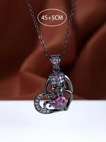 1入時尚深紫色骷髏頭&心形吊墜項鍊,適用於萬聖節派對和作為禮物的裝飾性項鍊
