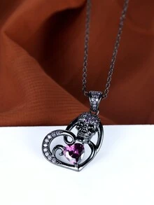 1入時尚深紫色骷髏頭&心形吊墜項鍊,適用於萬聖節派對和作為禮物的裝飾性項鍊