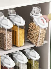 1個帶蓋、手柄的便攜式密封罐,穀物容器,廚房儲物箱,透明寵物食品、大米桶,零食和茶的儲存罐,家用廚房用品 - 白色 - 查看 1