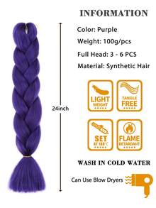 3包24英寸黑色大号编织假发，适合女性日常、节日、角色扮演、时尚编发、万圣节、圣诞节、新年、狂欢节、音乐节等场合。合成纤维钩编假发，实用灵活，耐热。 - 紫色 - 查看 3