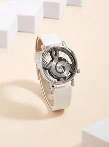 學生白色音符石英手錶,適用於戶外運動 - 白色 - 查看 1