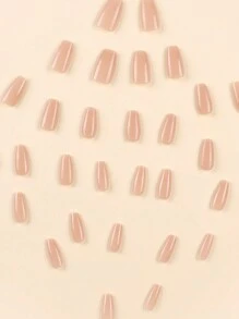 30入組/支新款長方形基本指甲貼，含1支指甲文件和1支啫喱膠壓貼指甲，指甲用品 - 杏色 - 查看 4