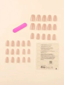 30入組/支新款長方形基本指甲貼，含1支指甲文件和1支啫喱膠壓貼指甲，指甲用品 - 杏色 - 查看 2