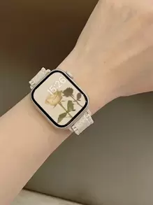 1 Pieza Banda De Reloj De Nylon Elástica Con Borde De Encaje Estrella Compatible Con Apple Watch - Albaricoque - Ver 2
