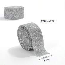 1 卷 2m 閃亮銀色節日裝飾絲帶,非常適合聖誕樹裝飾、手工蝴蝶結、花束、禮品包裝、編織和服裝裝飾