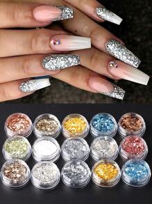 35 件装美甲闪光粉片 3D 闪亮六角形亮片细铬颜料粉亮片美甲装饰 - 彩色 - 查看 2