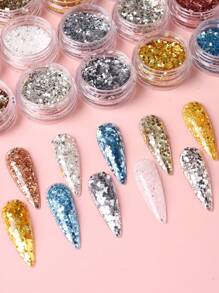 35 件装美甲闪光粉片 3D 闪亮六角形亮片细铬颜料粉亮片美甲装饰 - 彩色 - 查看 7