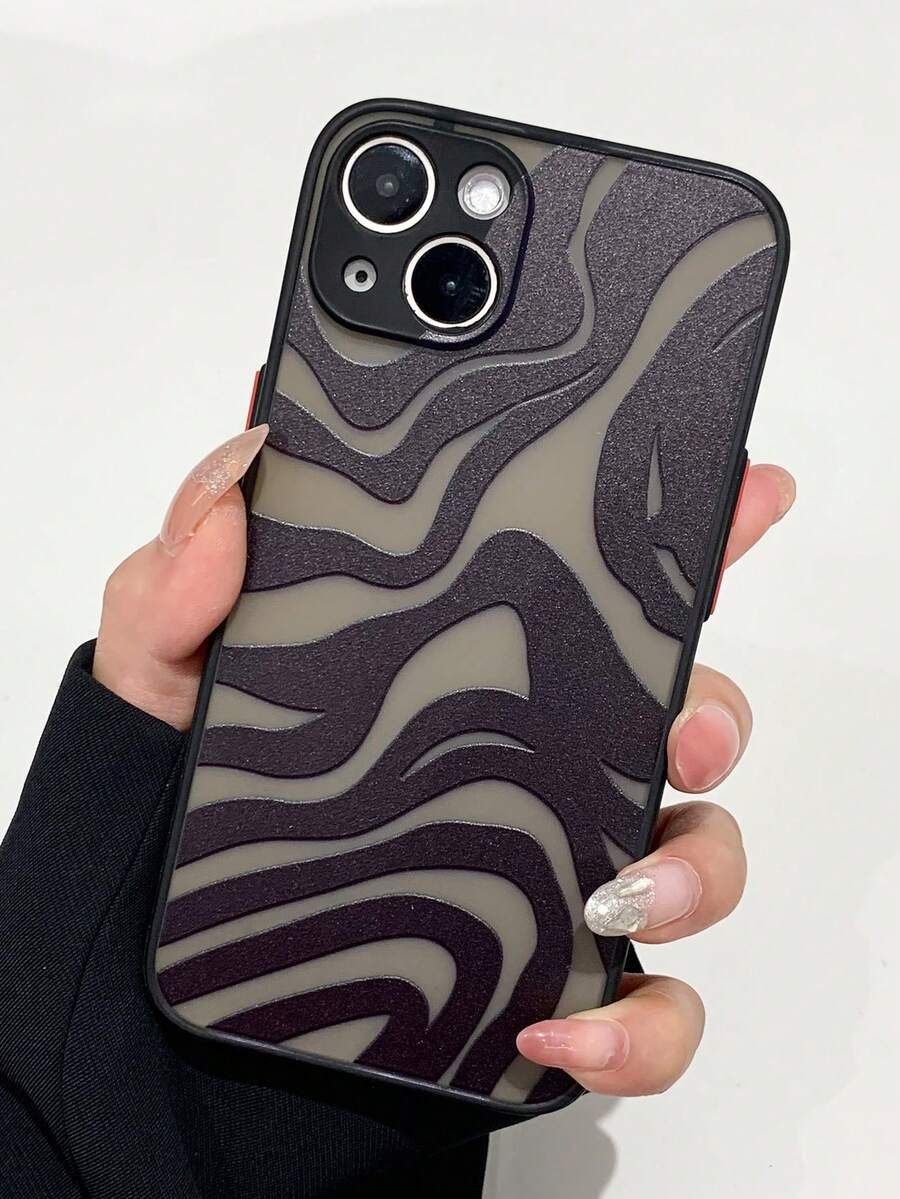 1 Pieza Funda De Teléfono Antichoque Con Patrón De Cebra Negra Y Textura De Piel Compatible Con Iphone - Multicolor - Ver 1