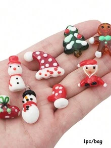 1入聖誕雪人、聖誕樹、聖誕老人玻璃珠,適合節日裝飾、派對裝飾、家居裝飾、diy手工裝飾,製作手鍊項鍊珠寶工藝品 - 彩色 - 查看 3