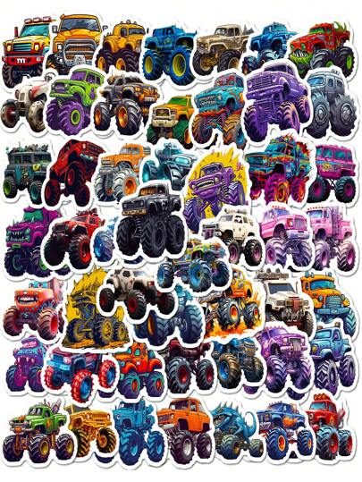 50 Sheets/Pack Monster Truck & Cartoon Car & Big Foot Car Pattern Pp Stickers Suitable For Cartoon Car,Computer,Skateboard,Luggage Stickers And Cute Children's Creative Stickers,Stickers,Monster Truck,Car Stickers,Stickers,Monster Truck,Car Stickers,School,Scrapbook Supplies,Sticker Car,Foot Stickers,Sticker Sheets Kids,Pixar Cars,Monster Truck Storage,Boys Room Decor,Cars For Kids
