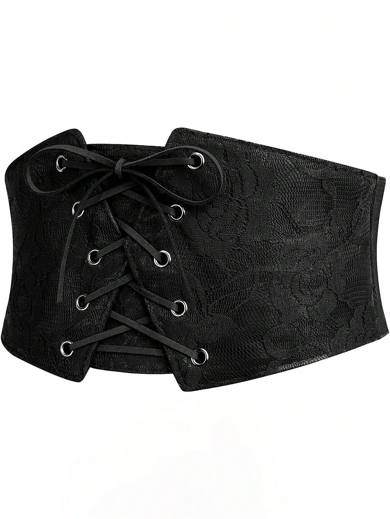 1pc Women's Corset Wide Lace Belt, Black, Elastic, Adjustable, Sexy