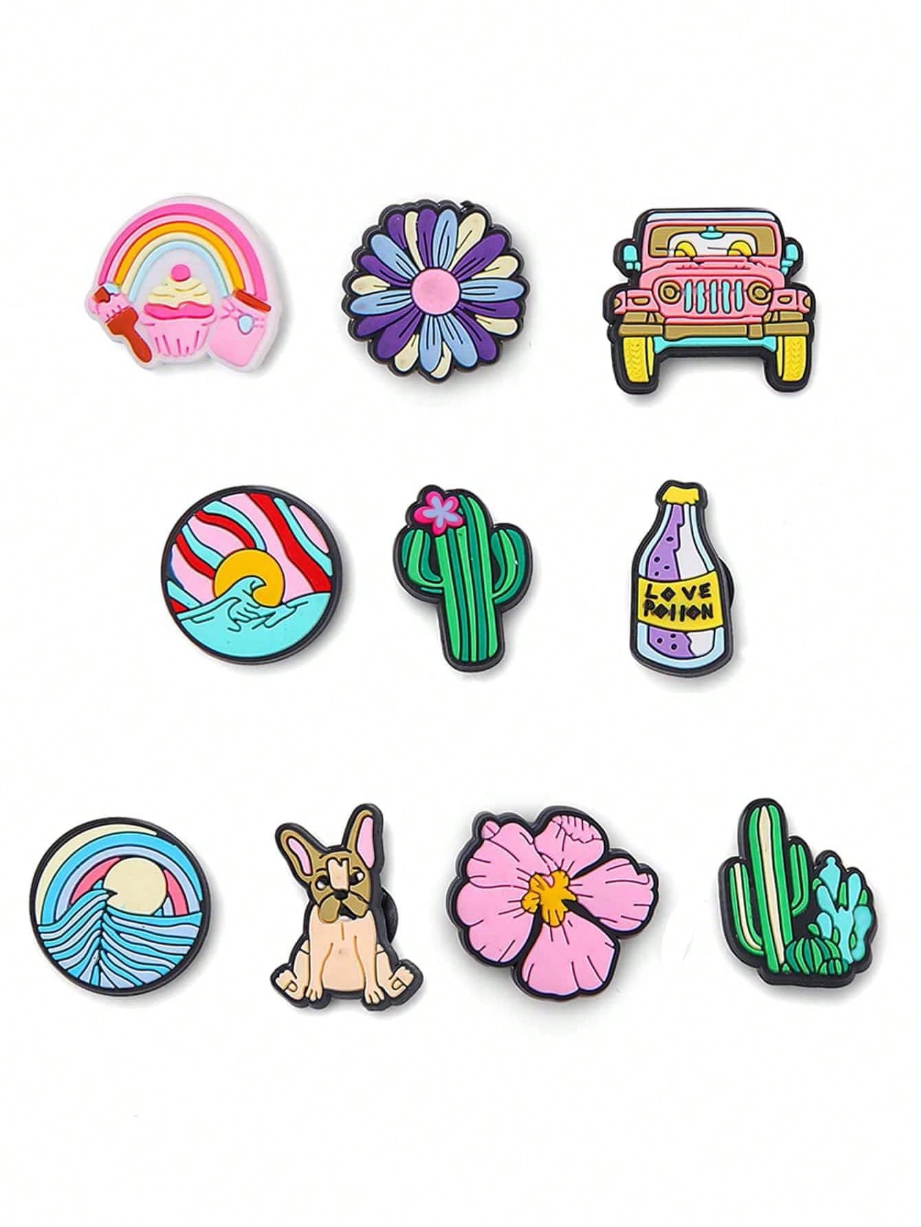 10pcs Summer Collection Theme Shoe Charms For Bubble Slides Sandals