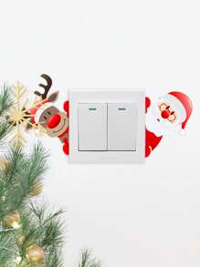 1pc Santa Claus & Tree Printed Pvc Decoration Switch Sticker, Stickers, Wall Decal, Vinyl Decal For Home Decorations, Spring Decoration Items Refresh Your Home, Rama Decoration Stickers Christmas Decorations Room Decor Christmas - Multicolor - View 1