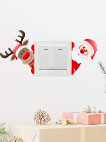 1pc Santa Claus & Tree Printed Pvc Decoration Switch Sticker, Stickers, Wall Decal, Vinyl Decal For Home Decorations, Spring Decoration Items Refresh Your Home, Rama Decoration Stickers Christmas Decorations Room Decor Christmas - Multicolor - View 3