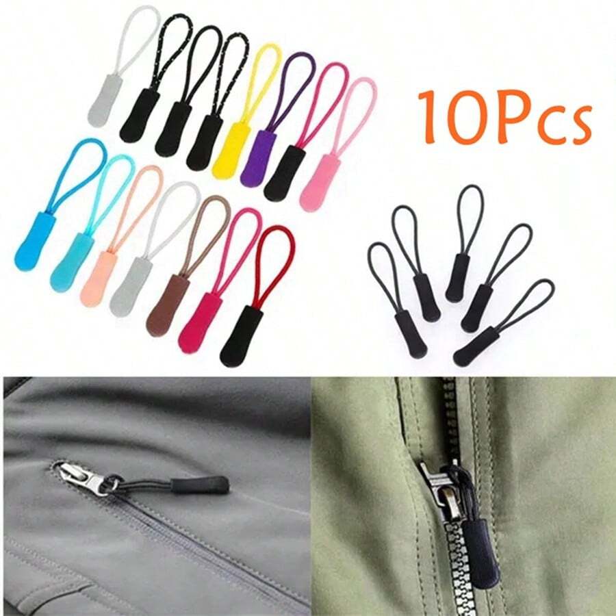 10 Pcs Zipper Pull Puller End Fit Rope Tag Replacement Clip Broken Buckle Fixer Zip Cord Tab Travel Bag Suitcase Tent Backpack - pink - View 1