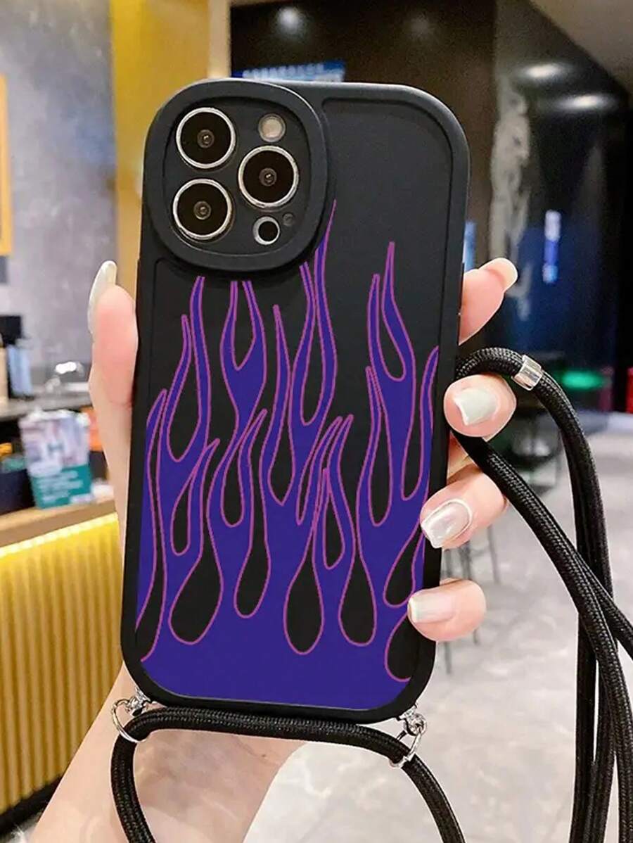 Gorgeous Purple Fire Graphic Phone Case With Lanyard - Perfect Gift Compatible With IPhone - Multicolor - View 1