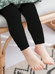 1件儿童罗纹针织弹力七分紧身裤 - 黑色 - 查看 7