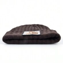 1pc Unisex Fox Embroidery Patch Knit Beanie Hat, Couple Style Suitable For Daily Casual Wear - Brown - View 6