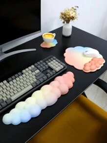 1 Set Gradient Wrist Rest Mouse Pad, Cloud Pattern, Soft Lycra Milk Silk Fabric, Comfortable And Non-Slip Silicone Keyboard Wrist Rest, Hand Support, Relieve Hand Pressure, Set Of 3 - Multicolor - View 1