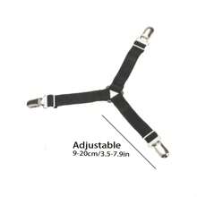 4入組防滑三角被子固定器-可調節金屬夾緊鬆緊帶,適用於沙發坐墊和床上用品-實用且看不見的安全帶 - 黑色 - 查看 4