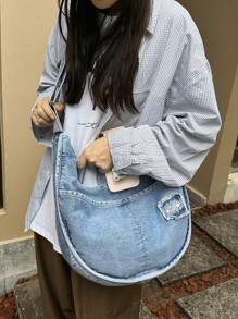 Large Capacity Foldable Denim Cloth Women's Crossbody Bag, Vintage Jean Purse For Women - Baby Blue - View 5