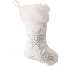 1pc Snowflake Embroidered Faux Pearl Decor Christmas Stocking Hanging Decoration - Silver - View 3
