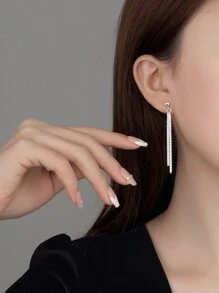 1對閃爍純銀流蘇耳環,適用於女性日常佩戴 - 銀色 - 查看 5