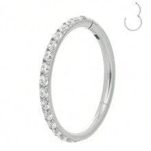 1 pieza Anillo de septum de titanio 16G, hipoalergénico con circonita cúbica, anillo de nariz sin costura, joyería de piercing corporal - Circonita cúbica lateral - Ver 15