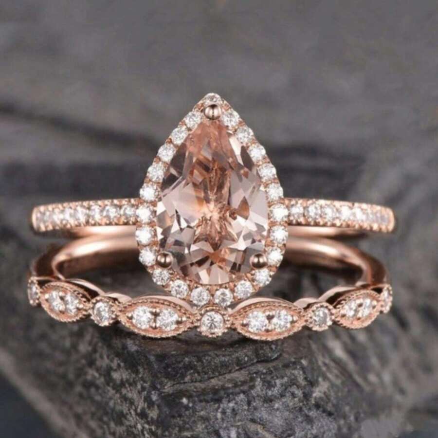 2 Peças/Conjunto , Anel De Promessa Embutidos Pingo D'Água Zircônia Da Moda Desenho Banda Envolvimento / Anel De Casamento Presente Para Teu Love