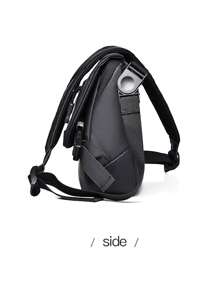 新款时尚休闲黑色防污防水封面设计，装饰扣和肩部拉链，宽透气肩带设计，多口袋斜挎包，容量大，适合工作、通勤、运动、健身、游泳、购物、休闲、周末度假、过夜、派对、聚会、节日礼物。大学包父亲节礼物夏季爸爸新生书籍返校多功能宿舍大学万圣节男士礼物圣诞节男士包书包学生包书包尖叫信使包男士秋季礼物 - 黑色 - 查看 6