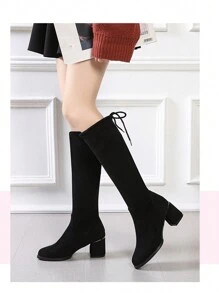 Giày bốt cao đến đầu gối mới dành cho nữ mùa thu đông 2024 Giày cao đến đầu gối co giãn thời trang - màu đen - Xem 8