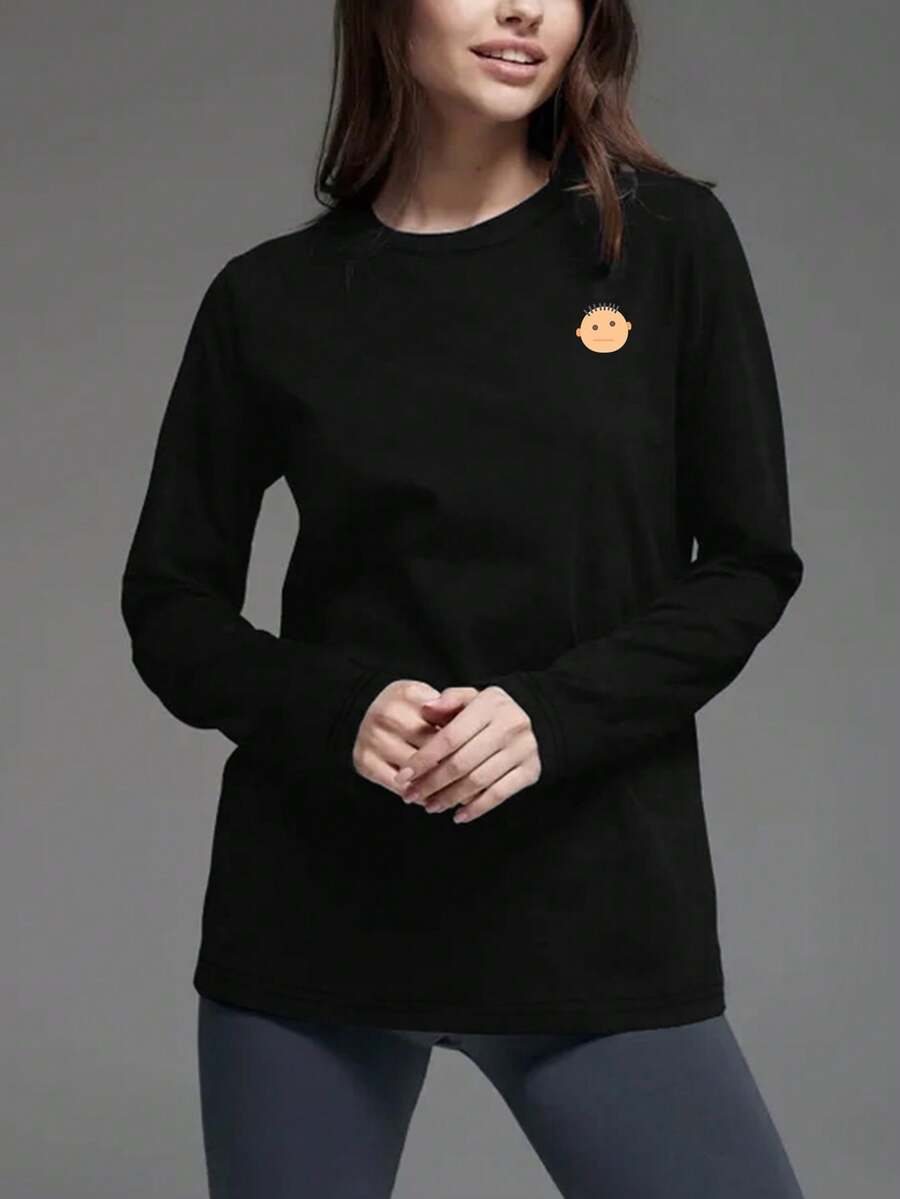 1件舒適柔軟的長袖趣味印花家居上衣,適用於秋冬季 - 黑色 - 查看 1