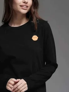 1件舒適柔軟的長袖趣味印花家居上衣,適用於秋冬季 - 黑色 - 查看 2