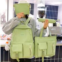 4入組帆布背包大容量學校書包 (42*30*12厘米) - 綠色 - 查看 3