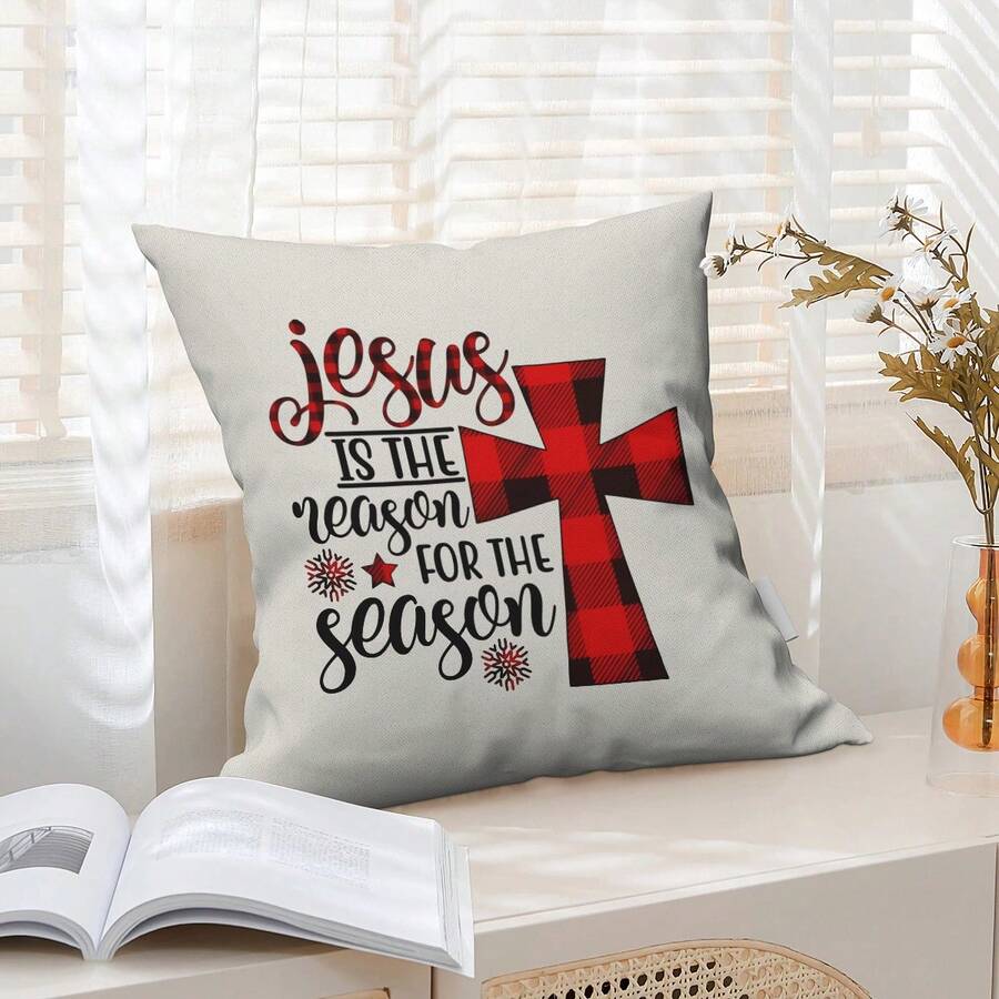 1 Miếng Hiện đại Hình vuông Vỏ gối Với Vượt qua & In thư , Mềm mại Và Có thể giặt được Vỏ gối thắt lưng Đối với Sofa , Phòng ngủ , Nhà  Trang trí Đối với Giáng sinh , Mùa Đông , Kỳ nghỉ , Các bữa tiệc - Hồng - Xem 1