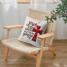 1 Miếng Hiện đại Hình vuông Vỏ gối Với Vượt qua & In thư , Mềm mại Và Có thể giặt được Vỏ gối thắt lưng Đối với Sofa , Phòng ngủ , Nhà  Trang trí Đối với Giáng sinh , Mùa Đông , Kỳ nghỉ , Các bữa tiệc - Hồng - Xem 4