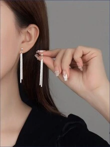 1對閃爍純銀流蘇耳環,適用於女性日常佩戴 - 銀色 - 查看 11