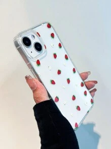 1 pieza Funda de teléfono celular transparente con diseño de fresa, funda blanda antichoque de TPU compatible con iPhone 16/16 Pro/16 Plus/16 Pro Max/15/14/13/12/11 - Multicolor - Ver 6
