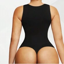 1入歐美風格女士塑身衣,控肚無袖背心純色圓領連身衣 - 黑色 - 查看 2