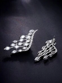 1对时尚精致的翼形立方氧化锆水滴形新娘奢华晚宴礼物百搭个性化女士耳环 - 白色 - 查看 6