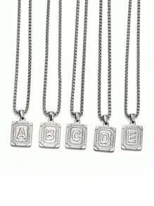 MECYLIFE 1pc 26 Letters Engraved Square Shaped Pendant Necklace Suitable For Men
