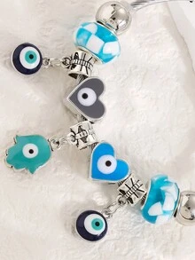 Colorful Diy Bracelet & Eye Shaped Hand Chain & Heart-Eye-Palm Pendant Set - Baby Blue - View 2