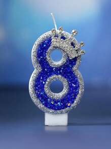 1pc Creative Blue Dreams Number Candles Decorated With Crown & Rhinestone For Birthday Cake - Silver - View 9