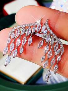 1对时尚精致的翼形立方氧化锆水滴形新娘奢华晚宴礼物百搭个性化女士耳环 - 白色 - 查看 5