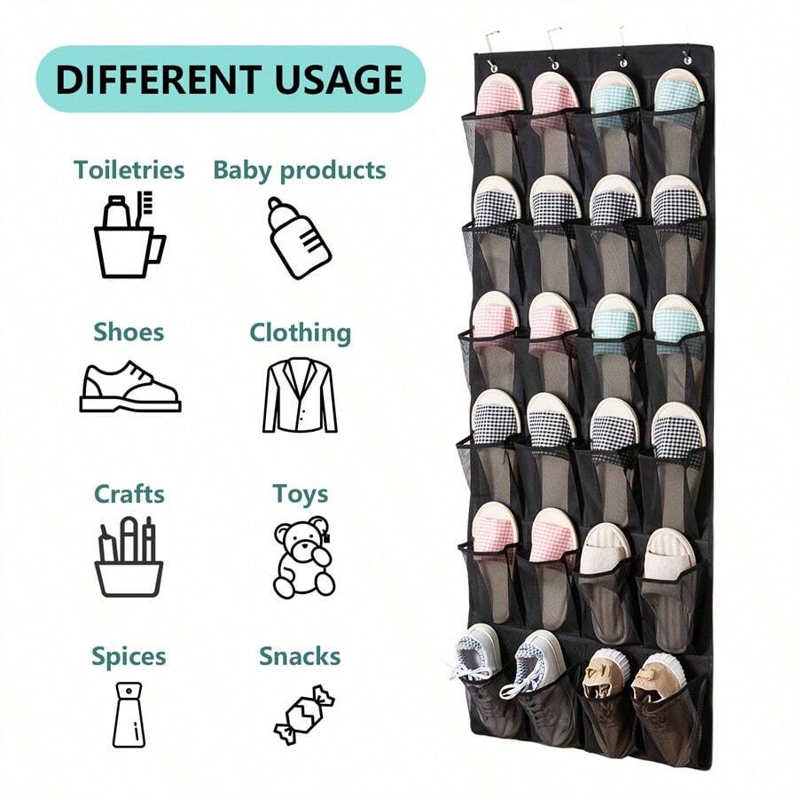 24 Large Pockets Over The Door Shoe Organizer Sturdy Oxford Fabric Hanging Shoe Rack For Door