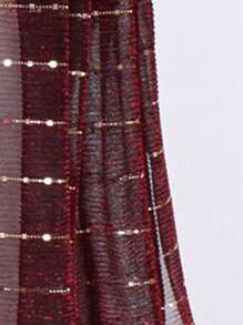 派對1入組時尚女士輕盈閃亮圍巾，幾何太陽保護透氣披肩配絲線，頭巾 - 酒紅色 - 查看 3